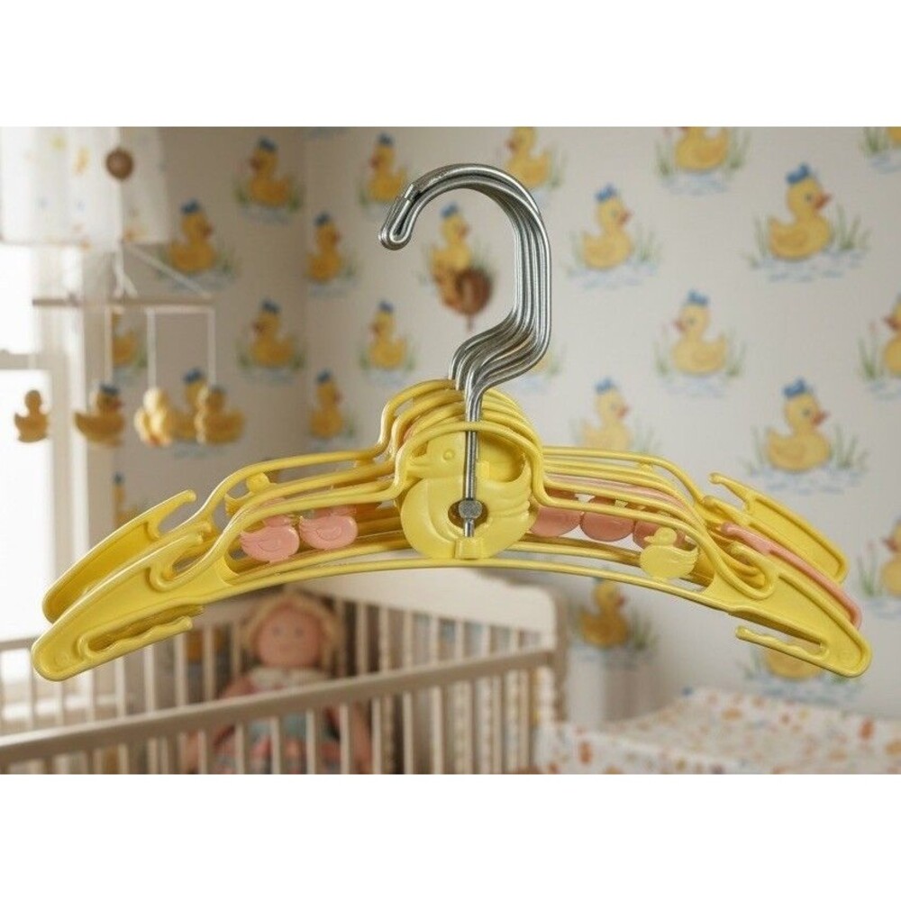 Vtg Duck Theme Baby Child Clothes Hangers Plastic Swivel Lot of 10 Yellow Pink